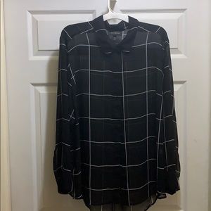 Black sheer shirt with white lines